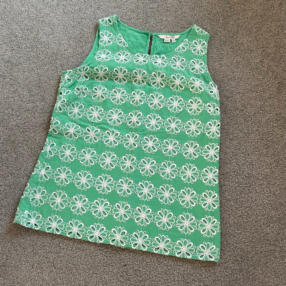 Boden Green Sleeveless Floral Eyelet Top